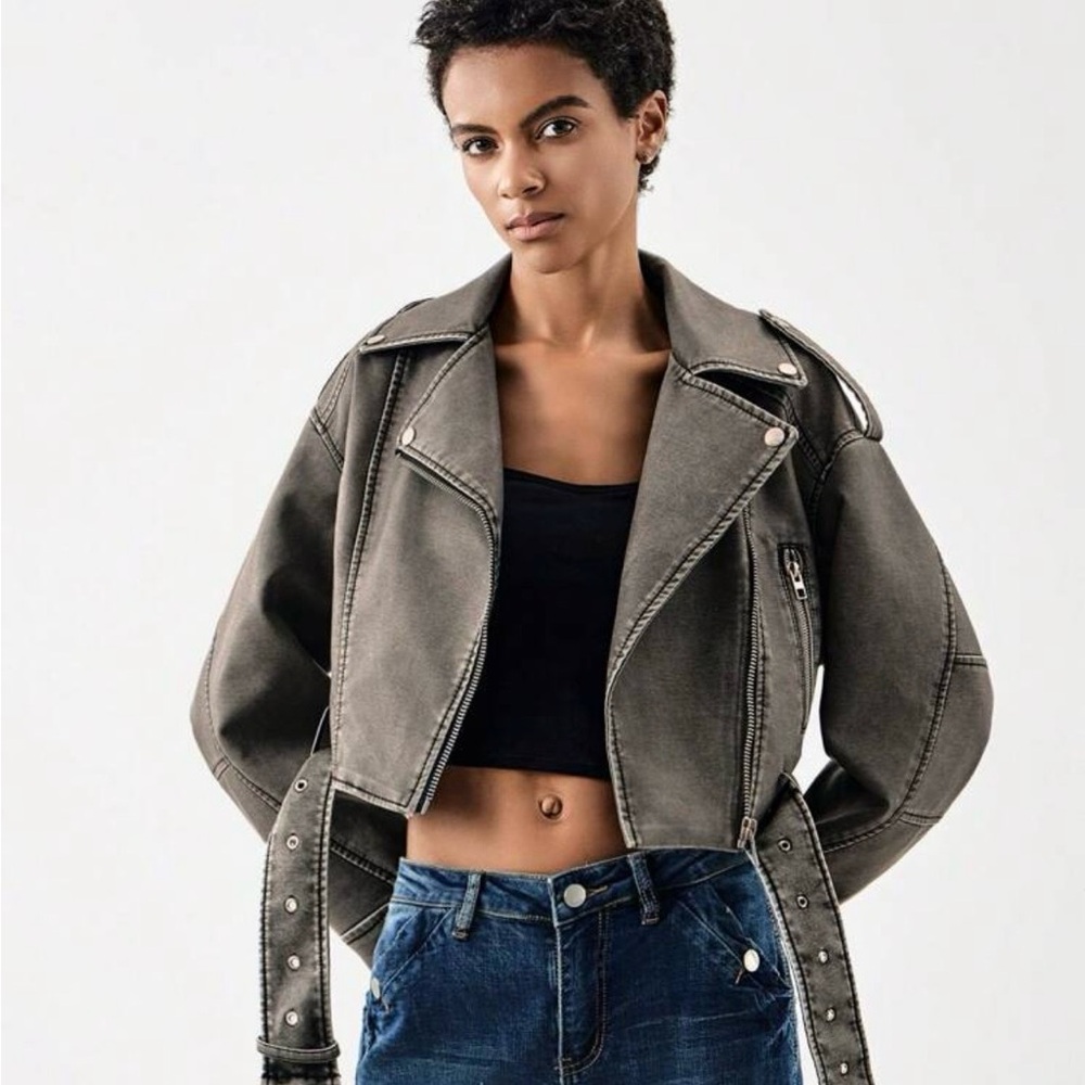 SHEIN Women's Charcoal Leather Jacket